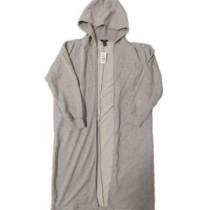 Forever 21 Heather Gray Hooded Open Front Cardigan Longline Duster Robe Coat L